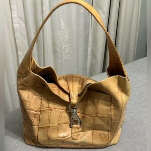 Vintage Dooney & Bourke Croc Embossed Leather Hobo Tan